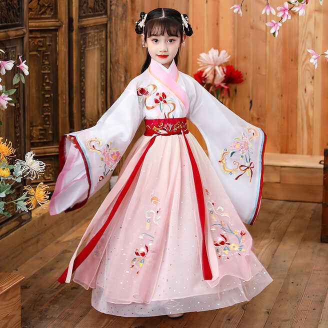 Children hanfu girl Chinese princess fairy dresses long sleeve ...