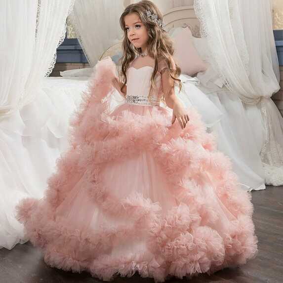 Childrens Girls Elegant Formal Ruffled Pageant Party Dress Ball ...