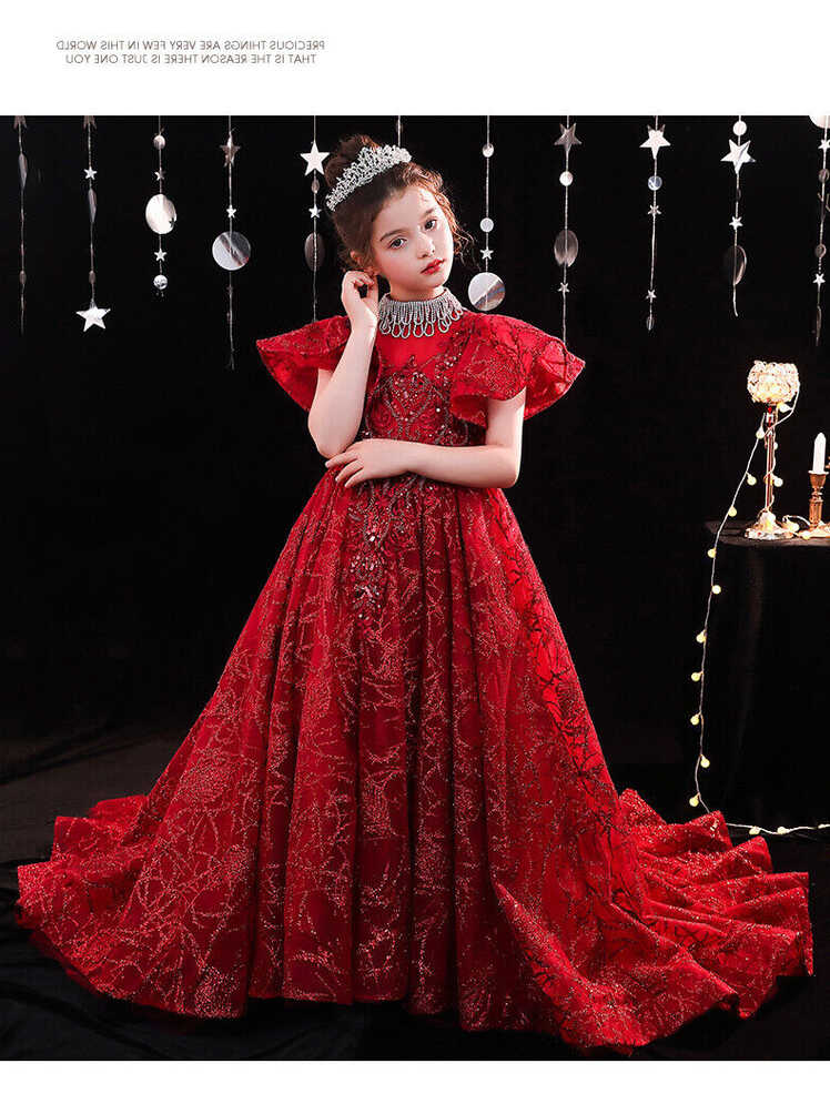 Childrens Girls Elegant Formal Sequin Embroidered Pageant Dress ...