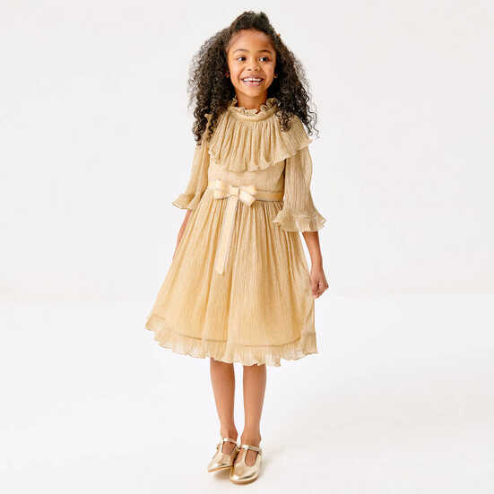 Childrensalon Occasions - Girls Sparkly Gold Plissé Dress ...