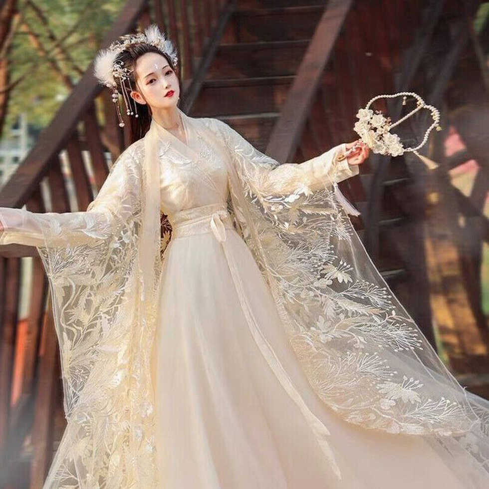 Chinese Hanfu Female Costume Lace Embroidery Fairy Dress National ...