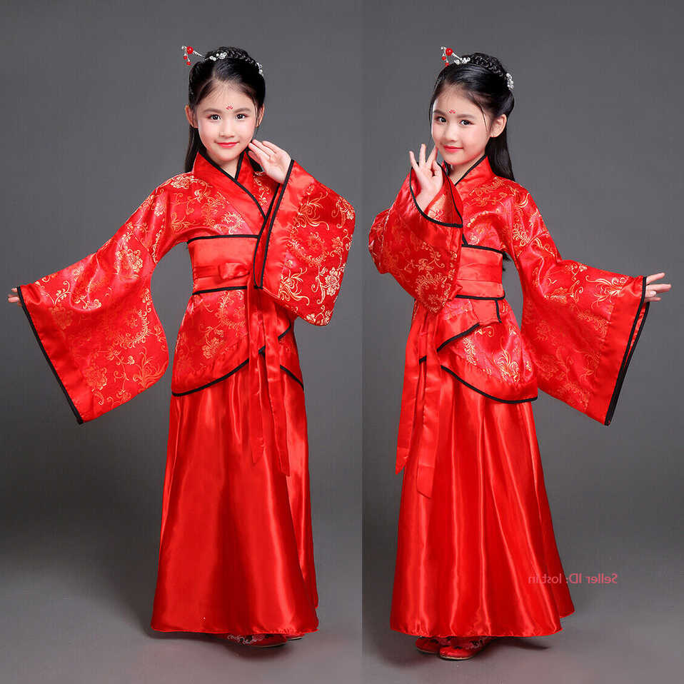 Chinese Kid Girl Chinese Traditional Hanfu Princess Dress Folk ...