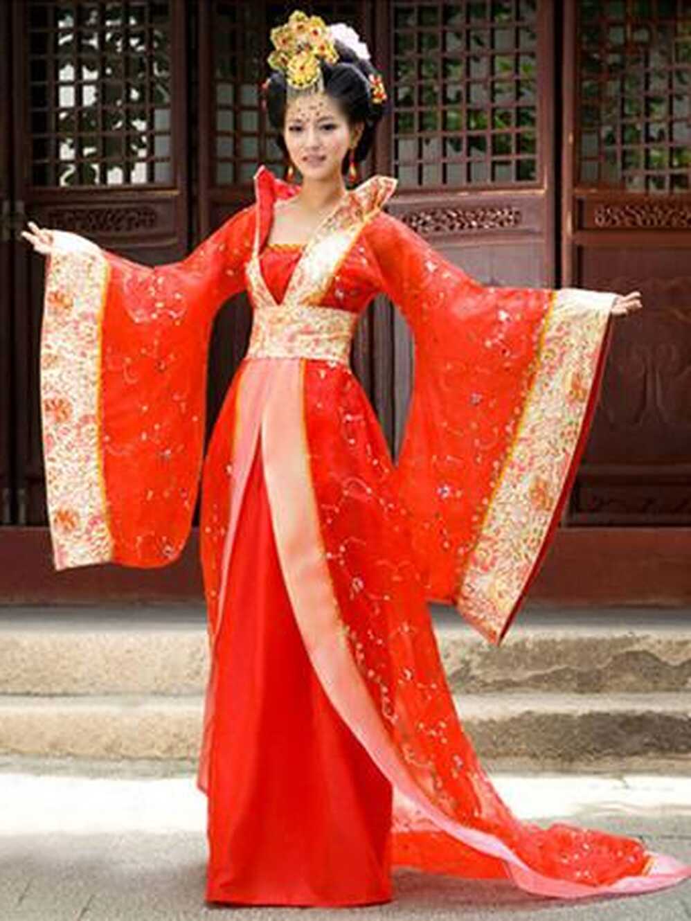 Chinese Traditional Costume, Female Red Ancient Hanfu Dress, Tang ...