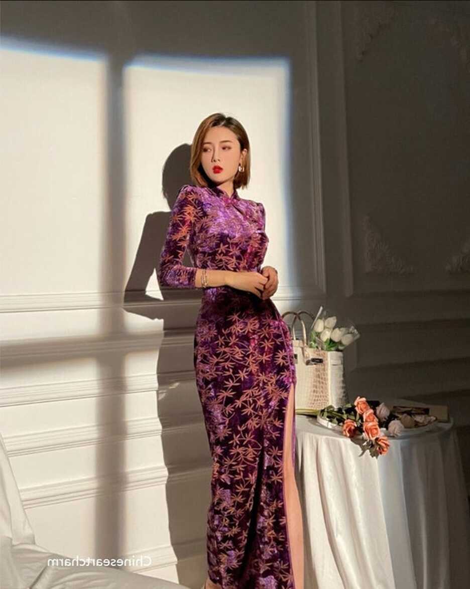 Chinese Traditional Dress modern Cheongsam Dress velvet Elastic ...