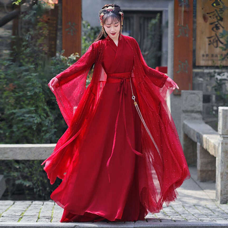 Chinese Traditional Hanfu Dress Folk Dance Costume Fairy Princess ...