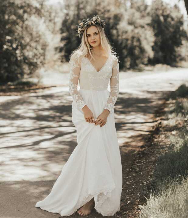 Chloe Lace + Crepe Boho Wedding Dress | Dreamers and Lovers