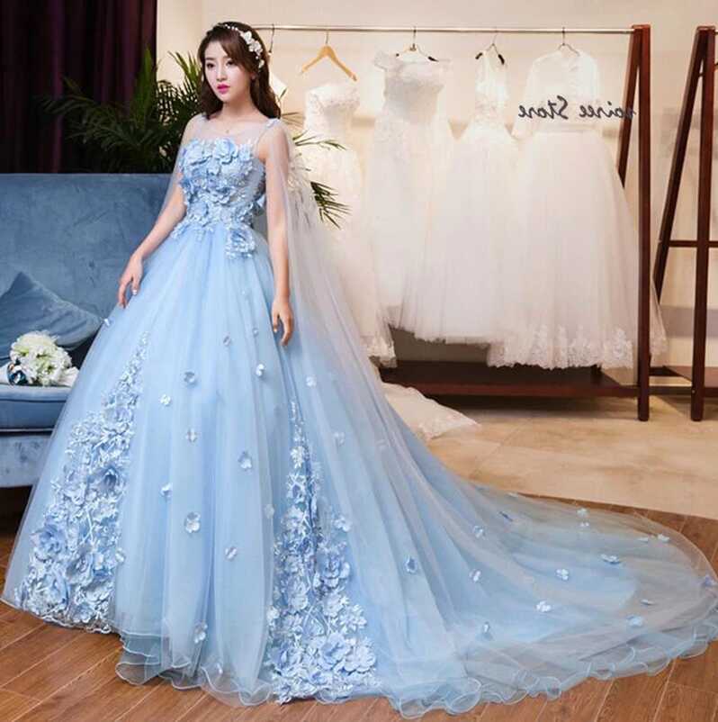 Cinderella Blue Princess Wedding Dresses Dubai Arabic Flower ...