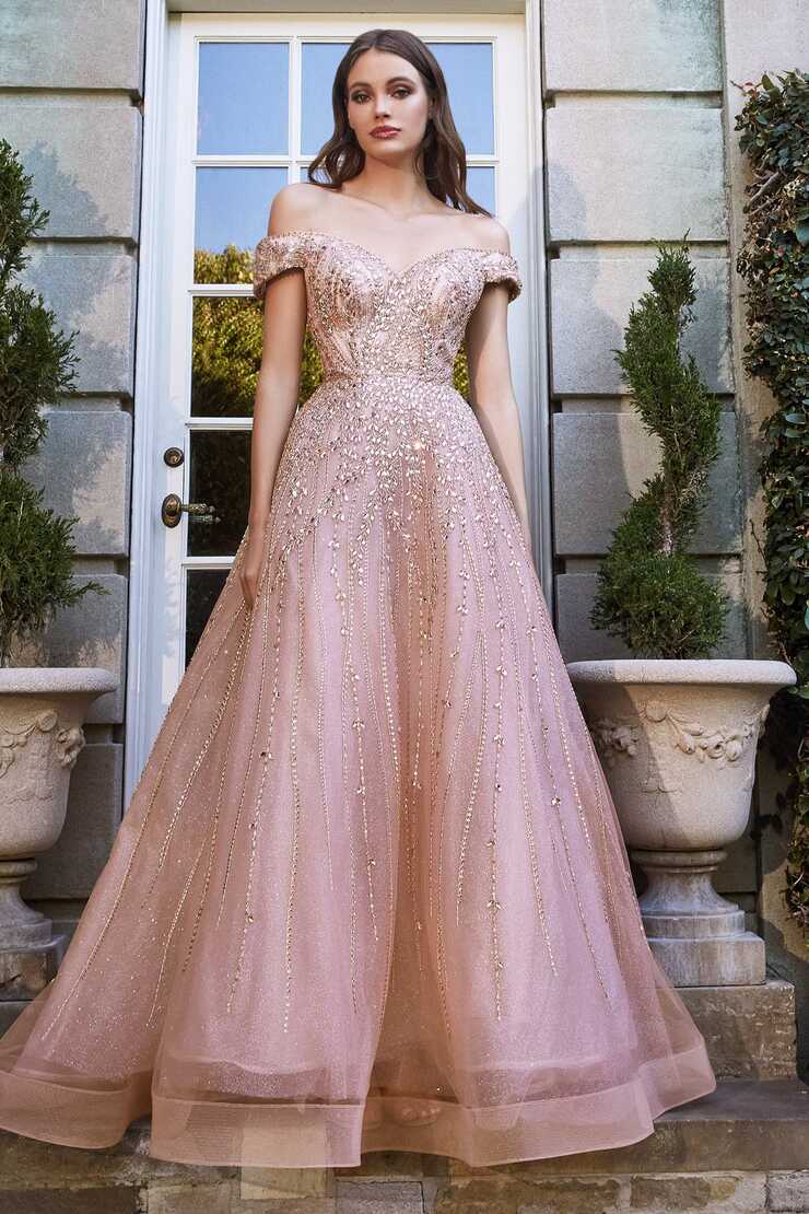 Cinderella Divine B715 Gorgeous Off Shoulder Rose Gold Ball Gown ...