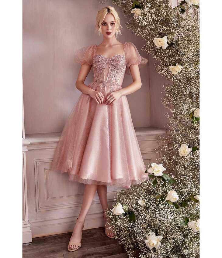 Cinderella Divine Blush Pink Glitter Floral Swing Prom Dress ...