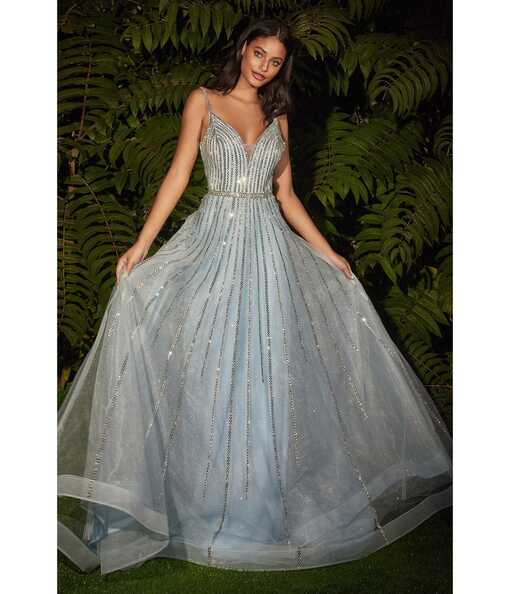 Cinderella Divine Light Blue Beaded Embellished Glitter Tulle Prom ...