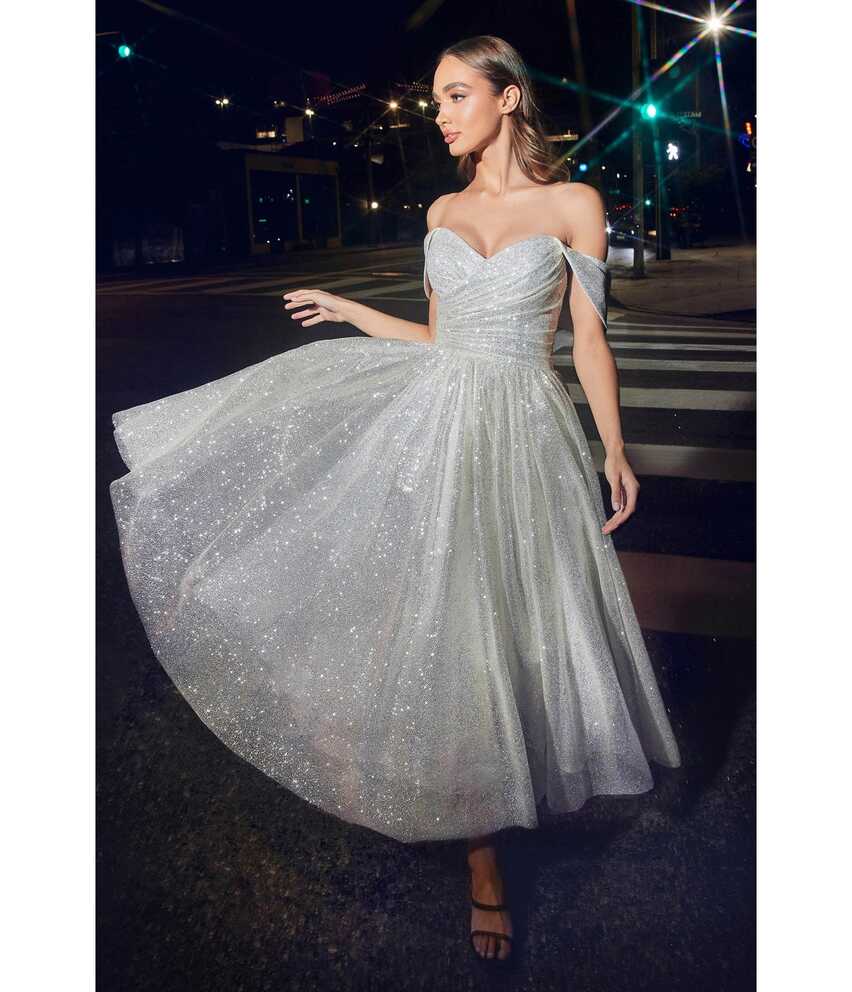 Cinderella Divine Off White Glitter Off The Shoulder Tea Length ...