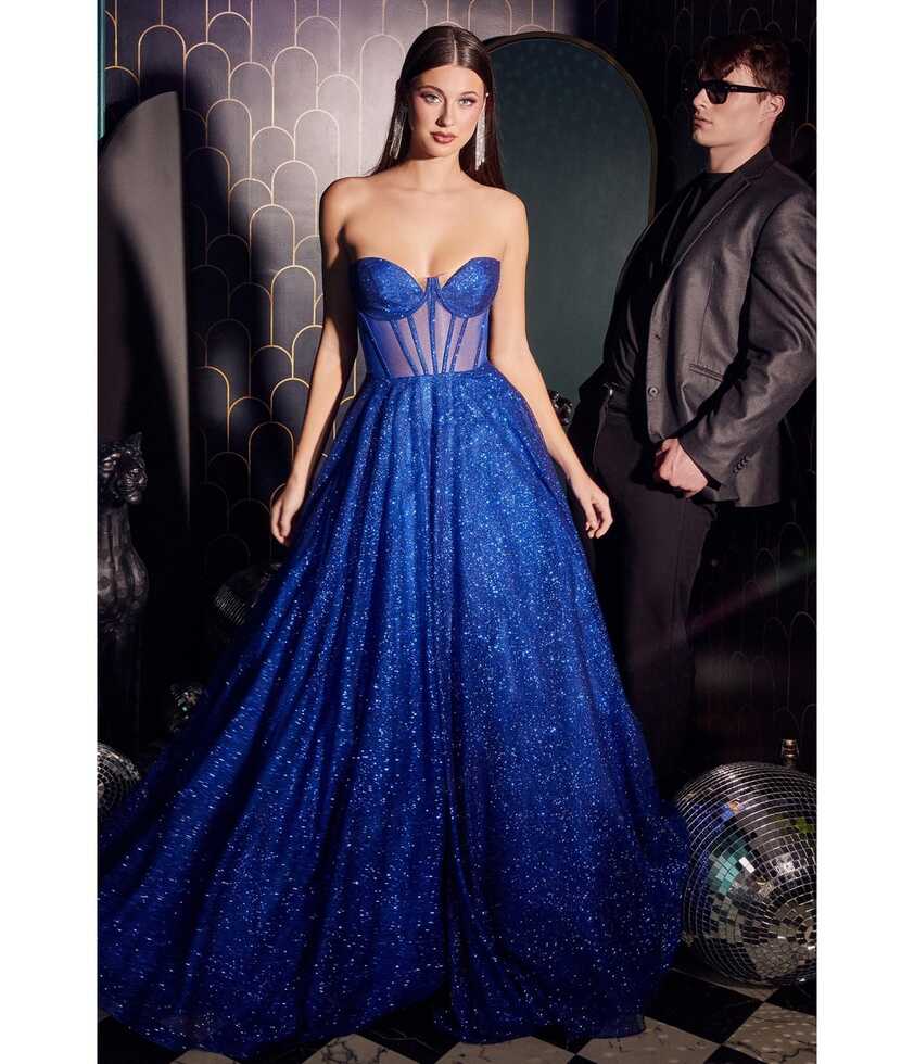 Cinderella Divine Royal Blue Glitter Strapless Corset Prom Gown ...