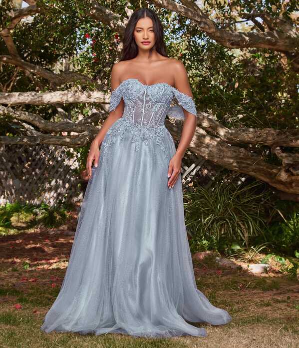 Cinderella Divine Smoky Blue Glitter Lace &amp; Tulle Embellished Off ...