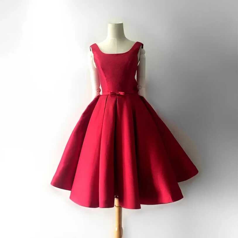 Classic 1950&#39;s Prom Dress Short Red Square Collar Neckline Low ...