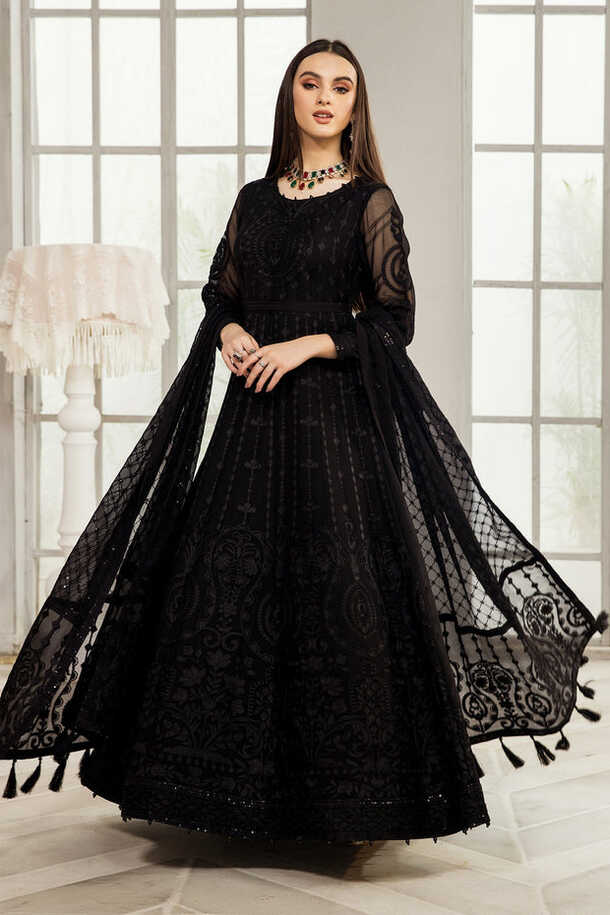 Classic Black Net Pakistani Frock Dupatta Party Dress – Nameera by ...