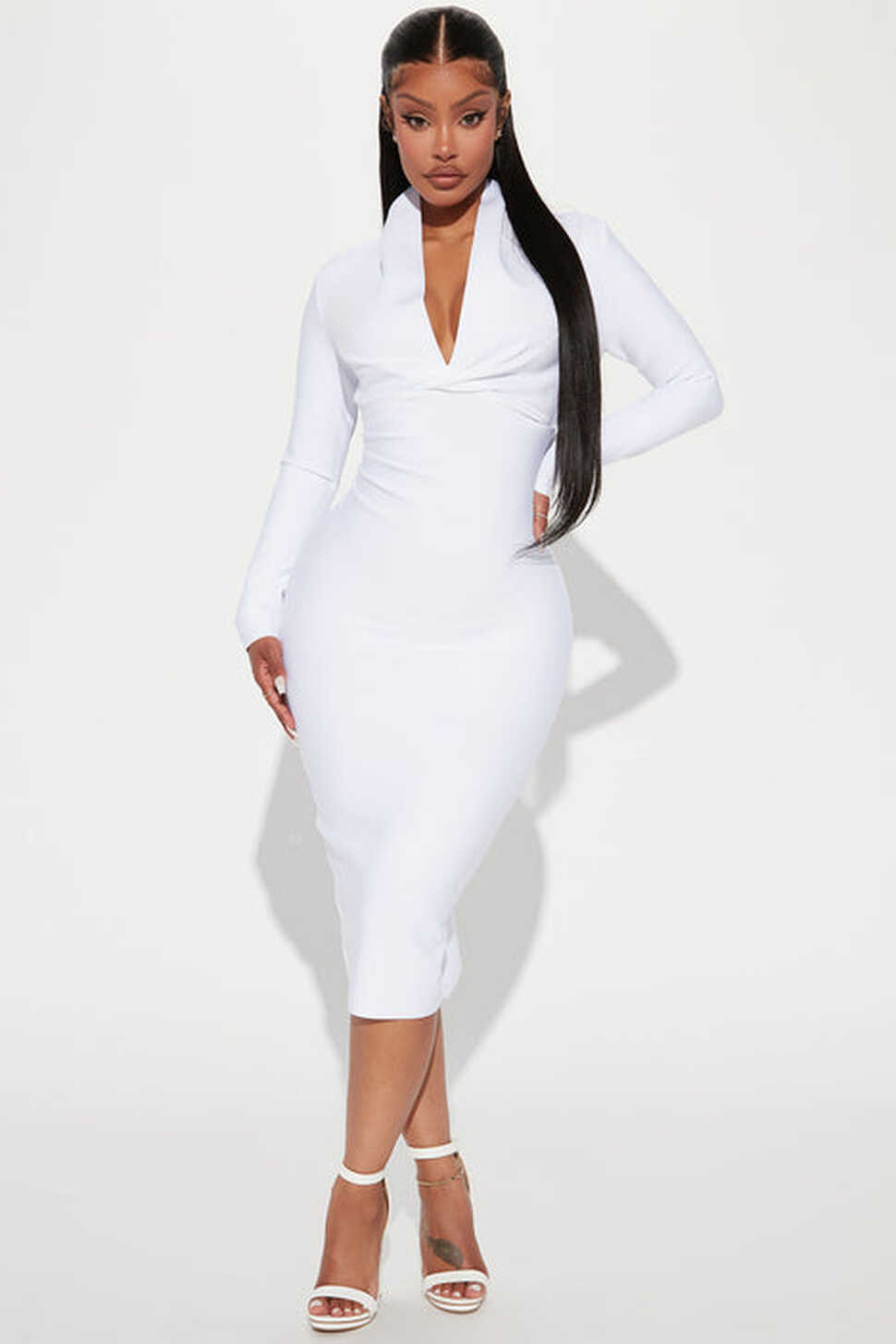 Classic Long Sleeve Bandage Midi Dress - White | Fashion Nova ...