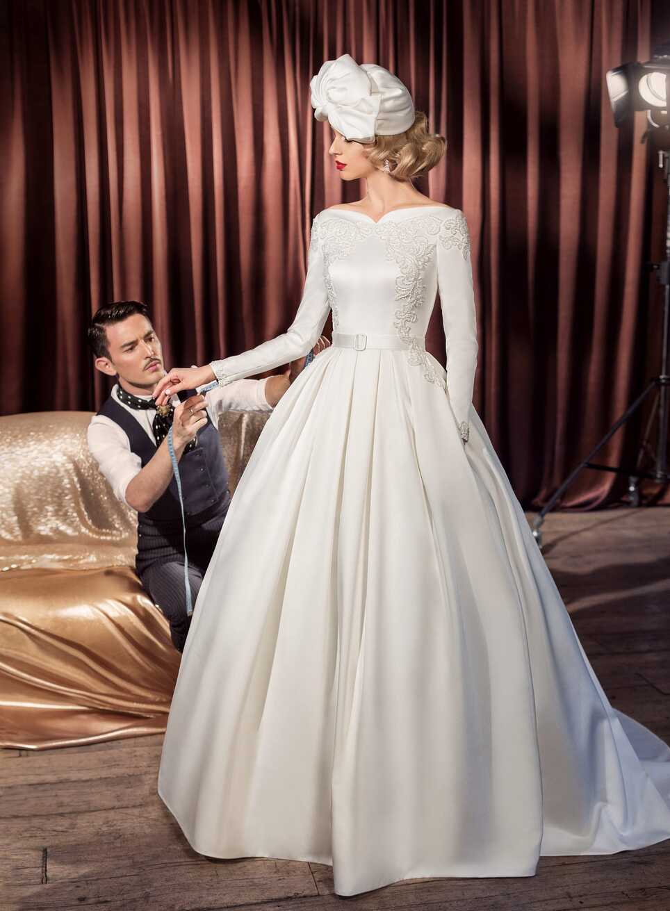 Classic Vintage Modest Long Sleeve Soft Satin Wedding Dress Bridal ...