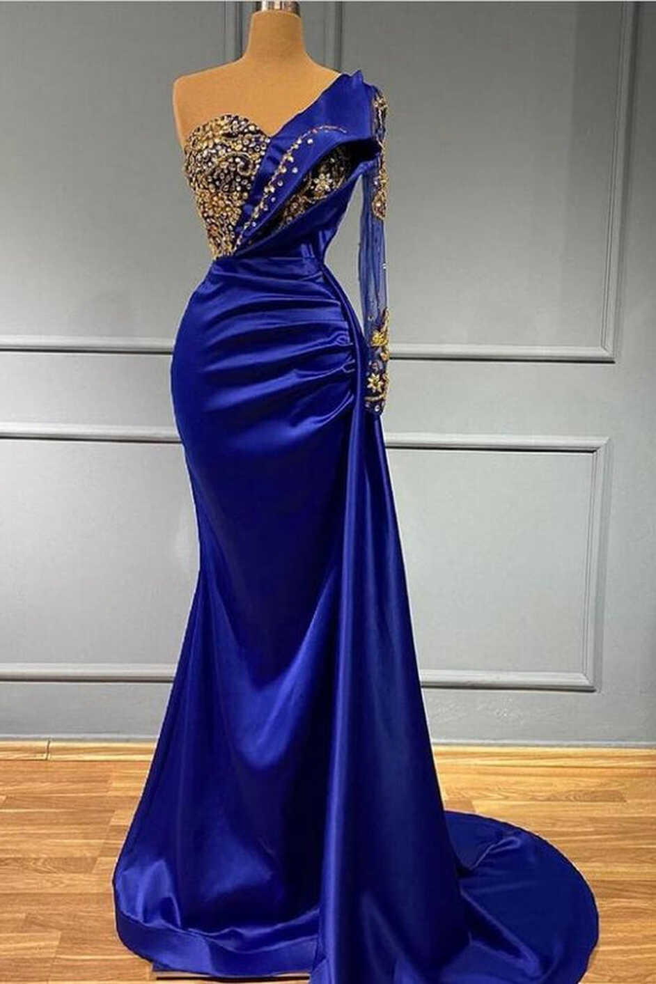 Classy Long Mermaid One Shoulder Royal Blue Prom Dress With Side ...