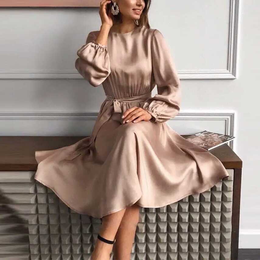 Classy Satin Long Sleeve Big Waist Elegant Dress | eBay