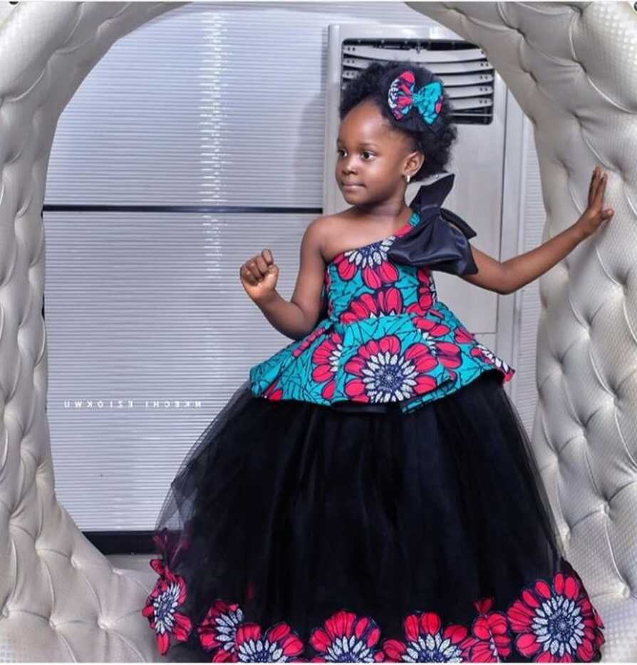 Clipkulture | Blue and Pink African Prints Ball Dress for Girls