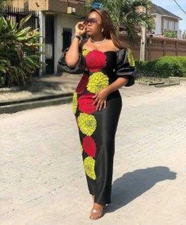 Clipkulture | Off Shoulder Fitted Ankara Dress With Puffy Sleeves