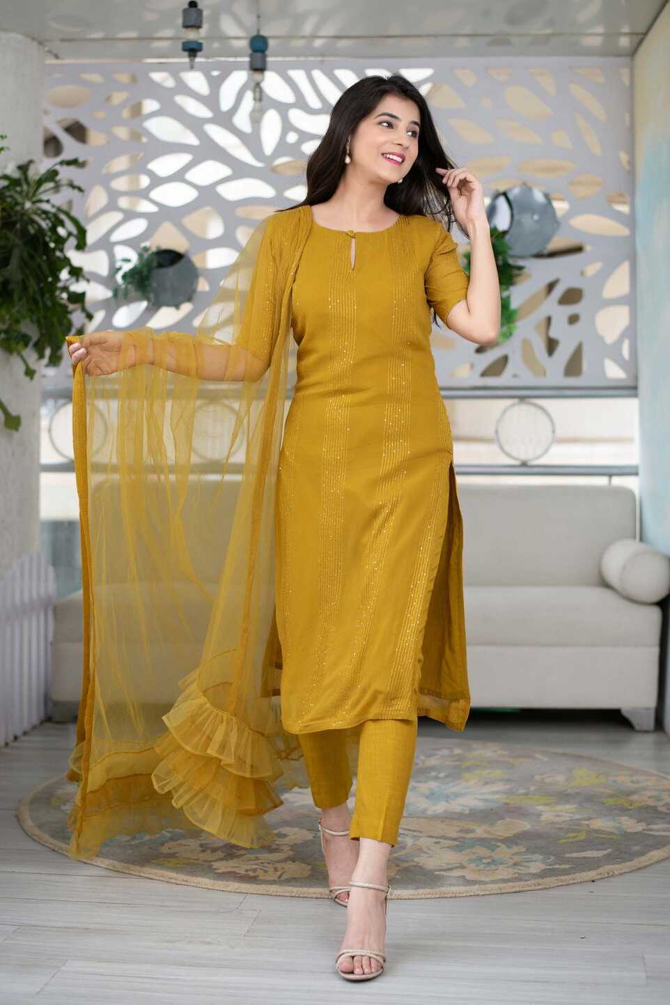 Cloth : kurta Georgette with thread and sequin work/ pants - Rayon ...