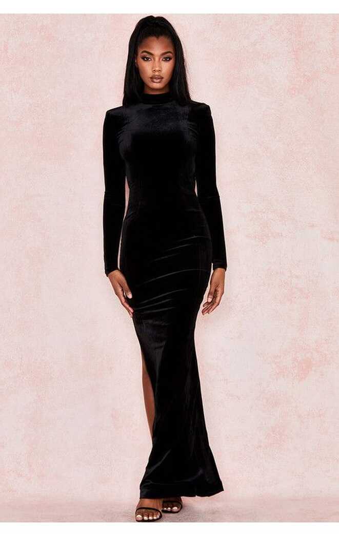 Clothing : Max Dresses : &#39;Gabriella&#39; Black Velvet Open Back Maxi Dress