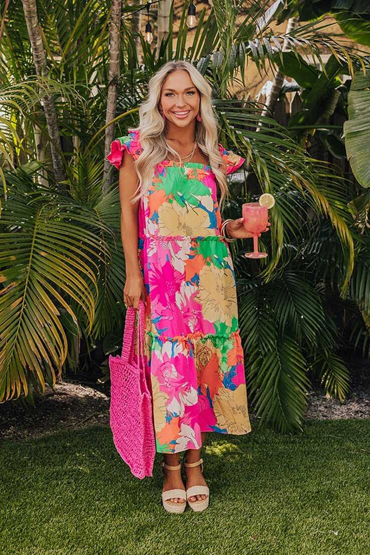 Coastal Dreams Floral Midi in Hot Pink – Impressions Online Boutique