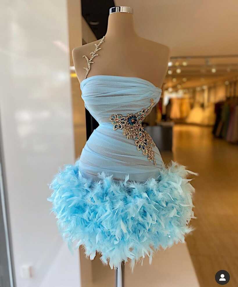 Cocktail Dress, Party Dresses, Blue Evening Dress, Feather Evening ...