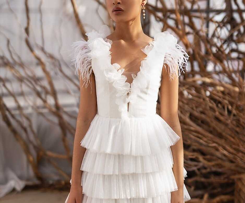 Cocktail wedding dress, mini gown with ruffled skirt, short white ...