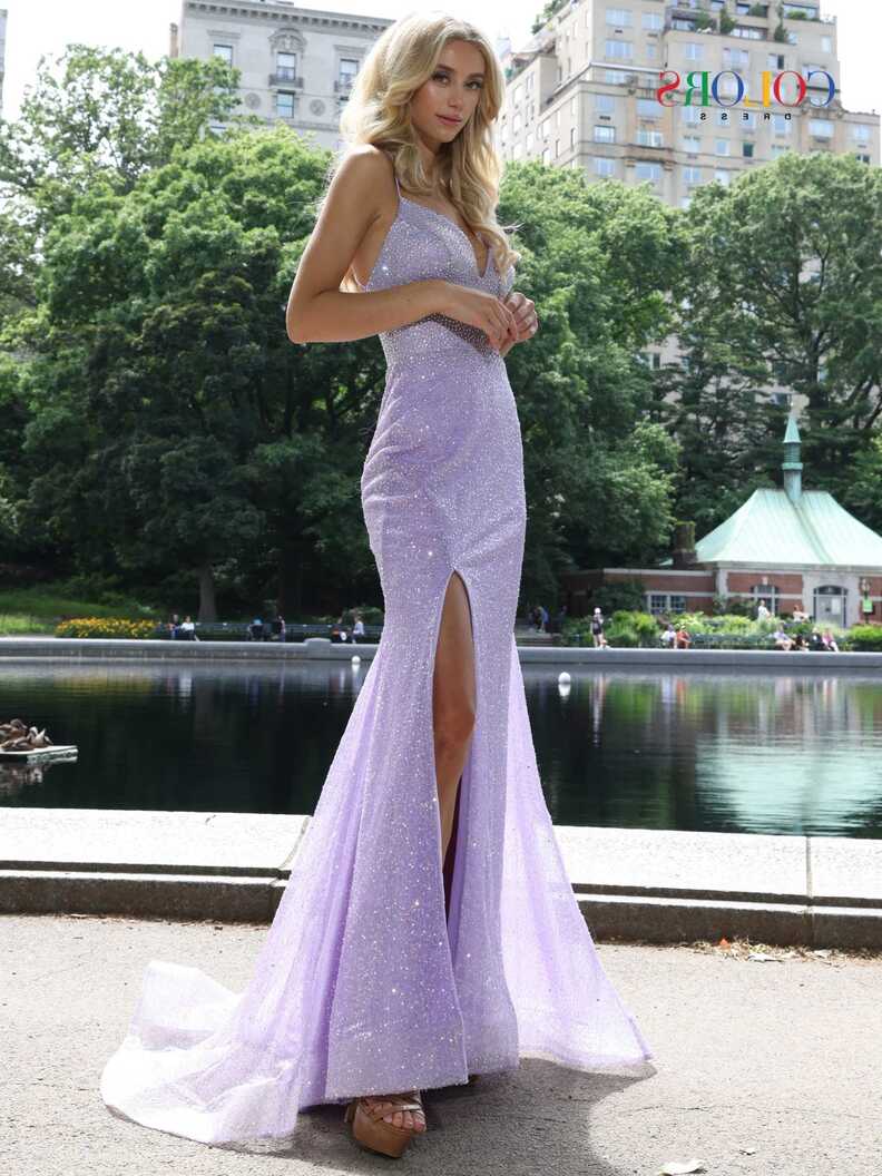 Colors Dress 2951 size 4 Lavender Prom Dress Fitted Sequins Long ...