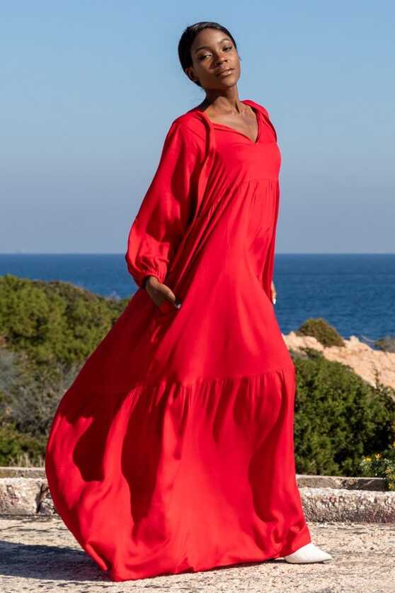 Comfortable Red Maxi Dress, Voluminous Plus Size Dress, Long Loose ...