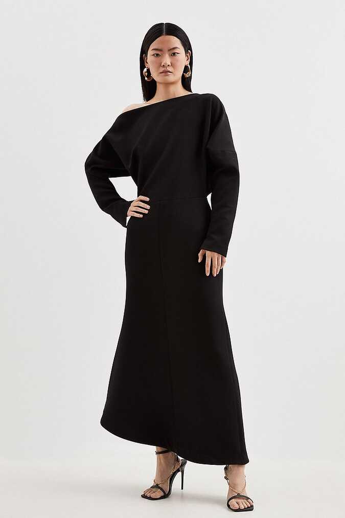 Compact Stretch Tailored Off Shoulder Long Sleeve Maxi Dress ...