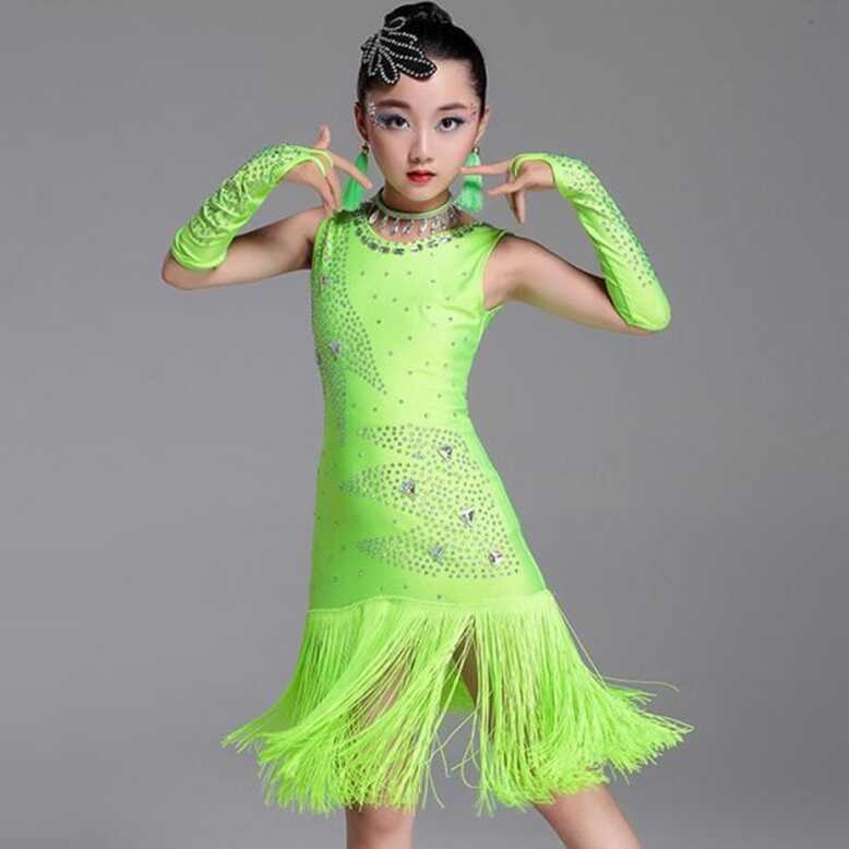 Competition performance latin dress for kids children neon green ...