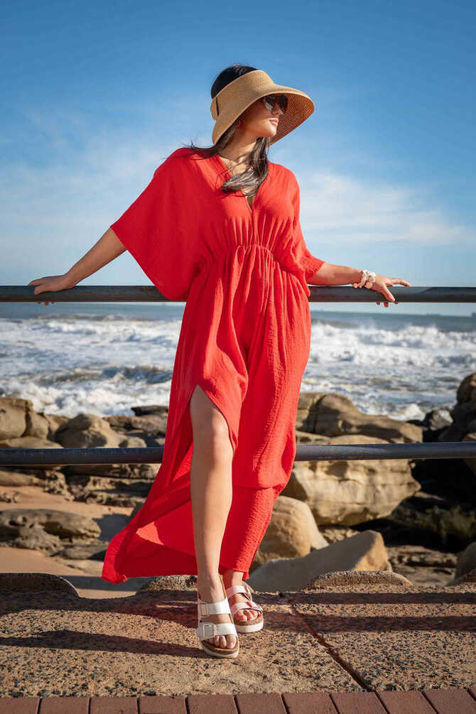 Coral Boho Long Beach Dress | Me and the Sea Store