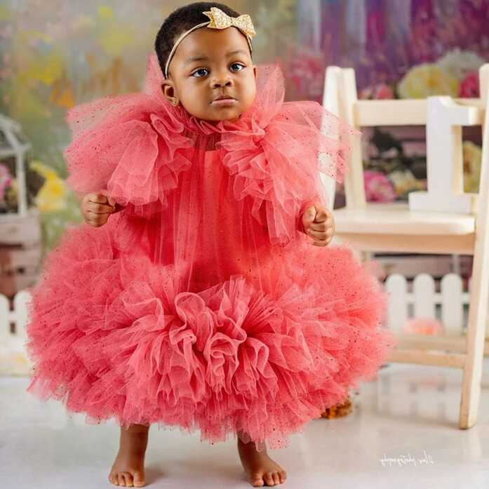 Coral Red Flower Girls Dresses Shiny Tulle Princess Kids First ...