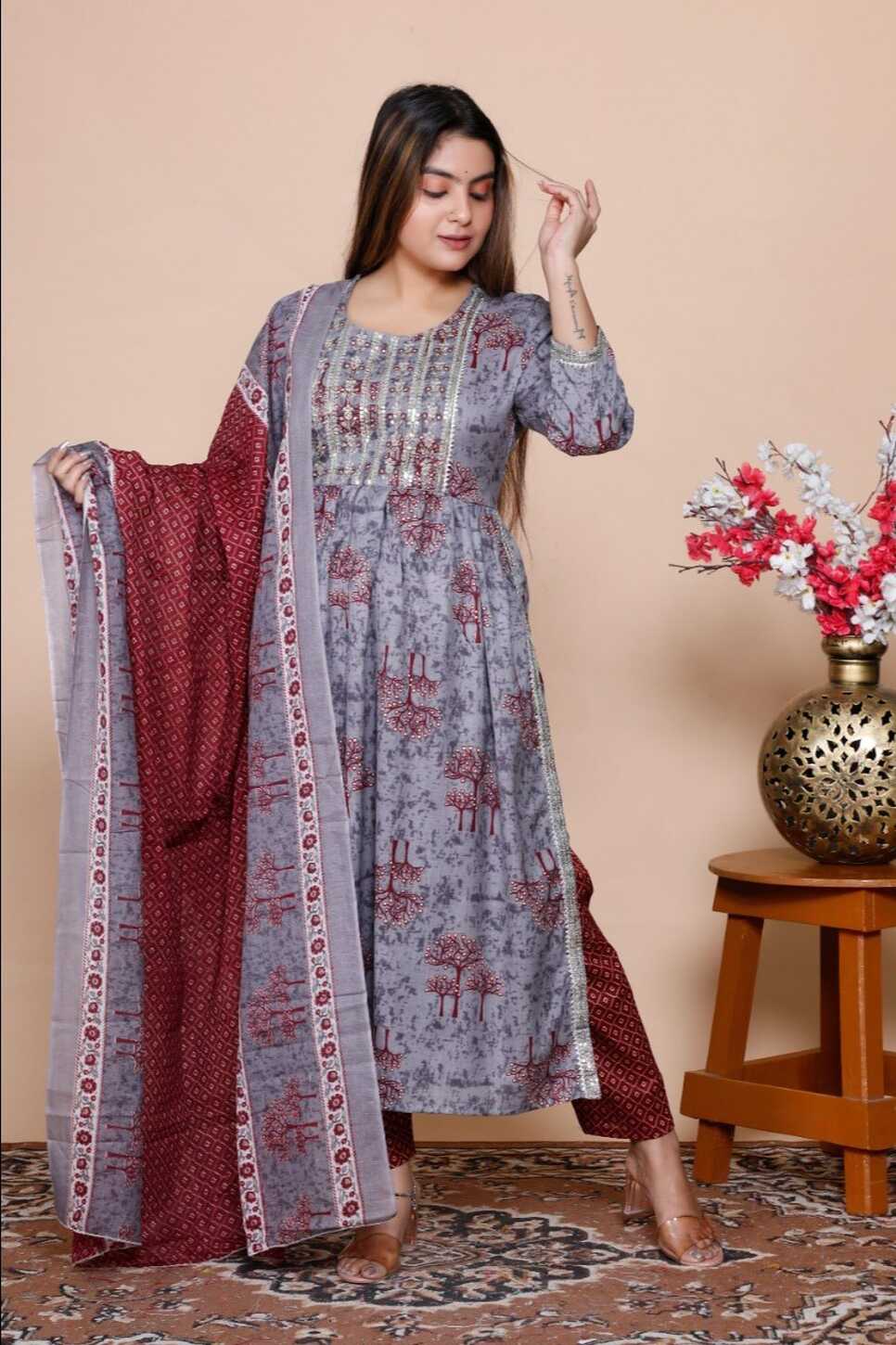 Cotton Nayra Cut Kurti With Pant And Dupatta, Size: M To Xxl at Rs ...