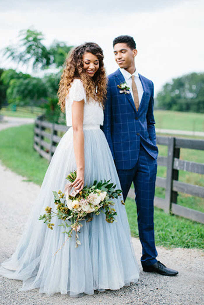 Country Style Two Piece Lace Tulle Wedding Dress, MW535 | Musebridals