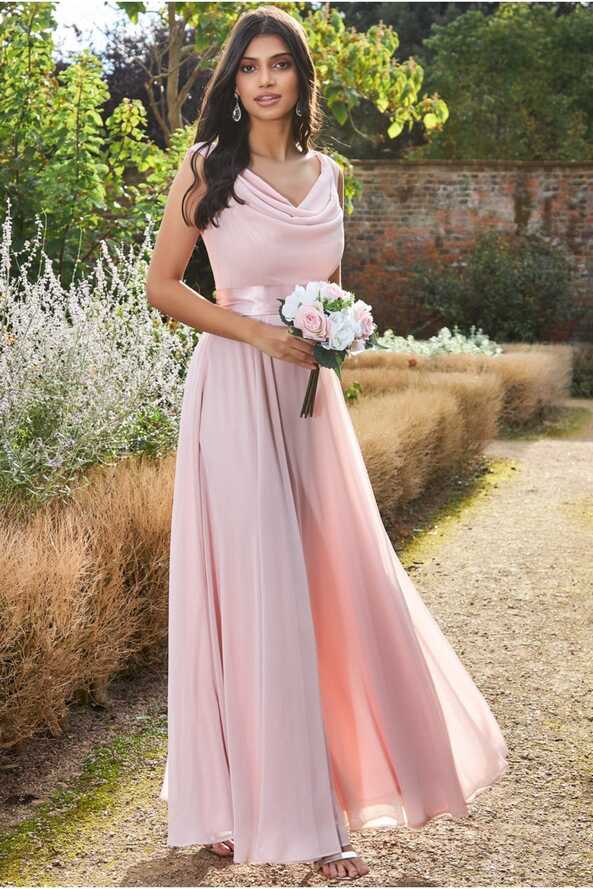 Cowl Neck Chiffon Maxi Dress - Blush