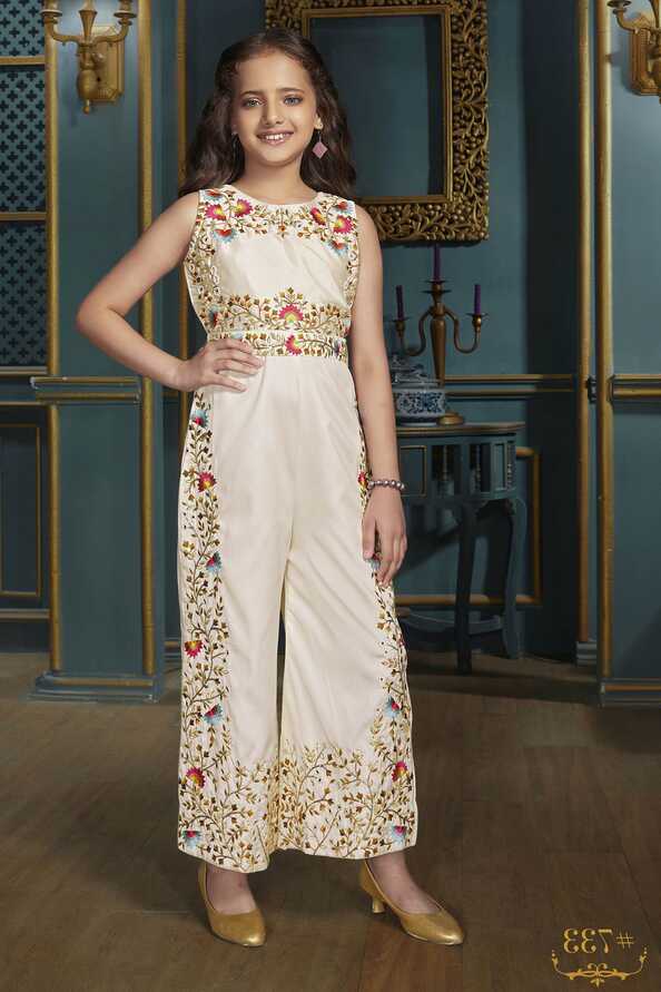 Cream Color Party Wear Indo Western Jumpsuit :: ANOKHI FASHION