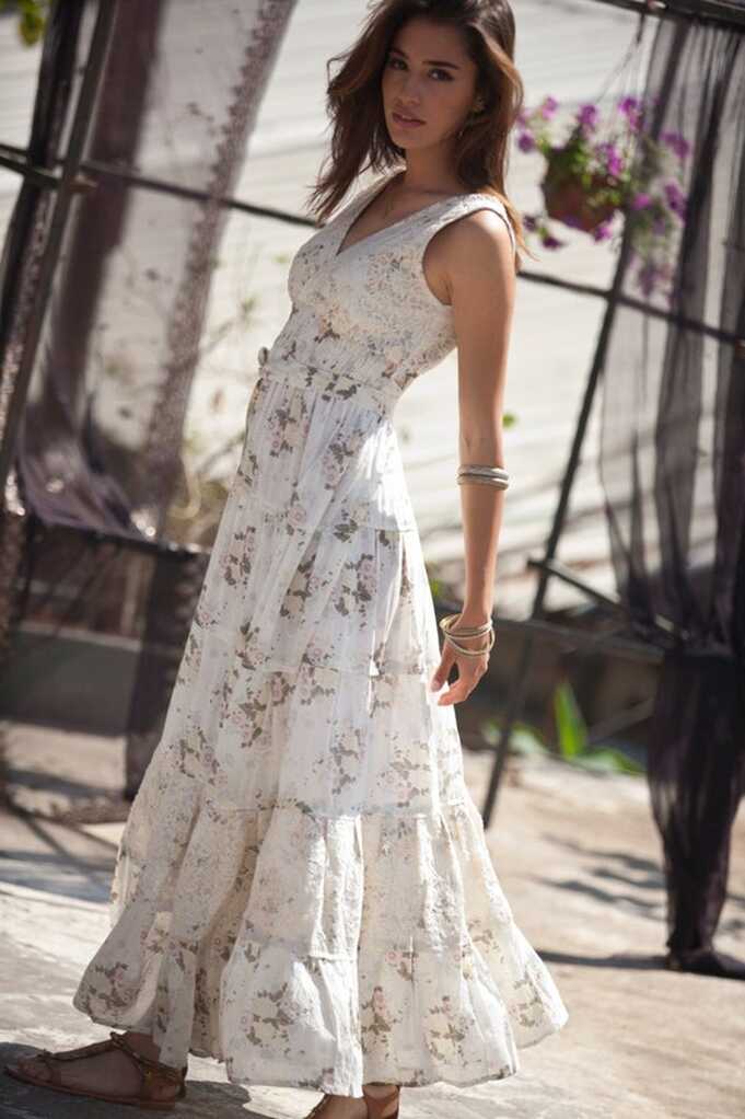 Cream Maxi Dress, Hippie Urban Evening &amp; Day Summer Dress, Boho ...