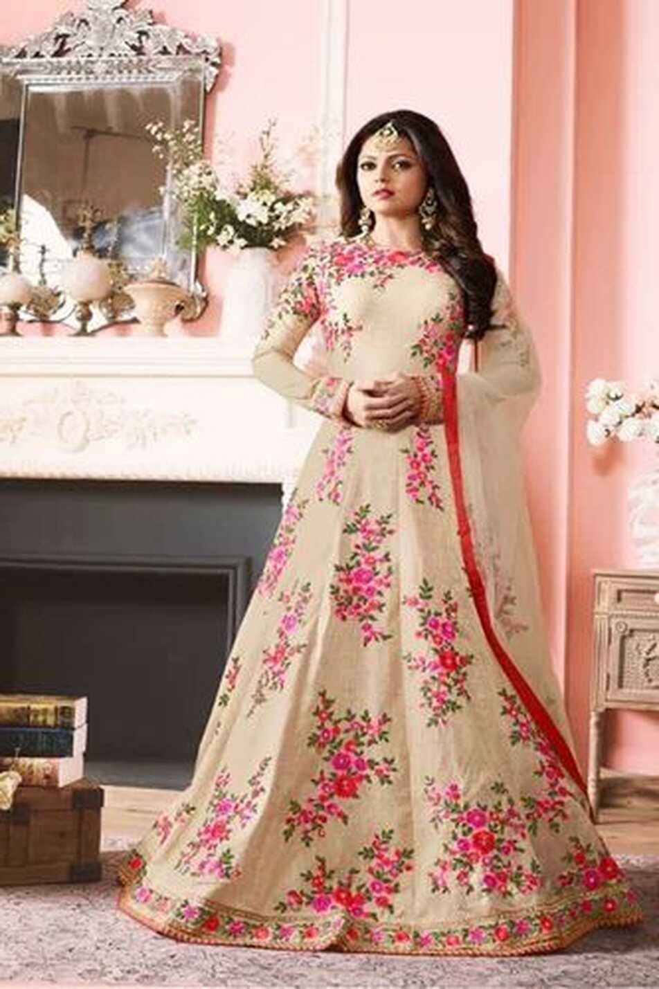 Cream Party wear Indian Designer Anarkali Salwar Kameez at Rs 1495 ...