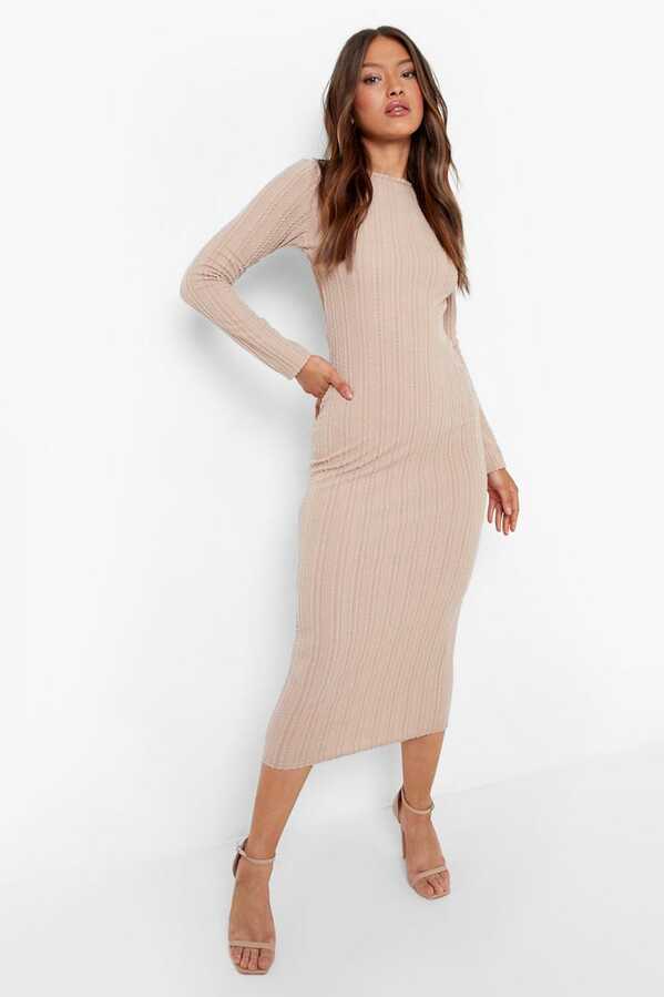 Crinkle Rib Long Sleeve Bodycon Dress | boohoo NO