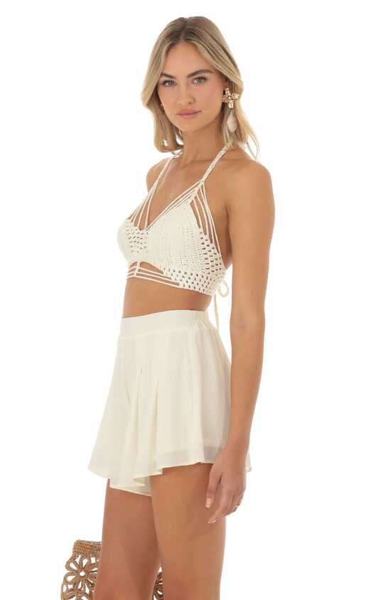 Crochet Two Piece Short Set in Cream | LUCY IN THE SKY