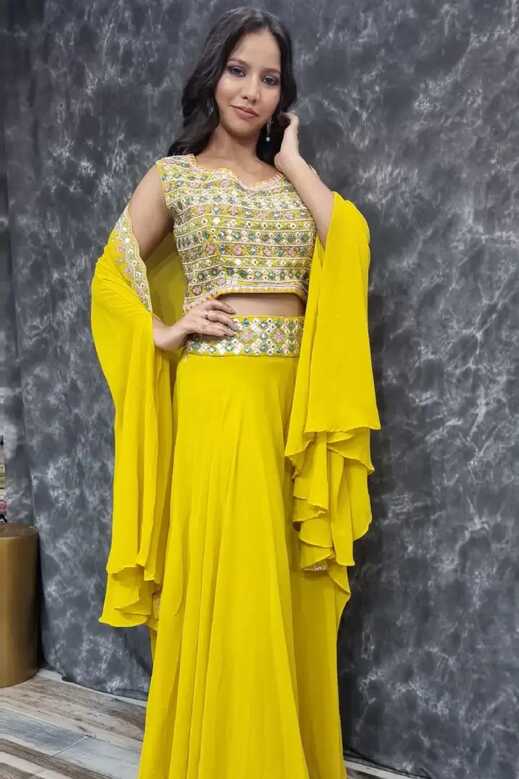 Crop Top Sharara with Shrug Dress In Yellow – Spend Worth Clothing ...