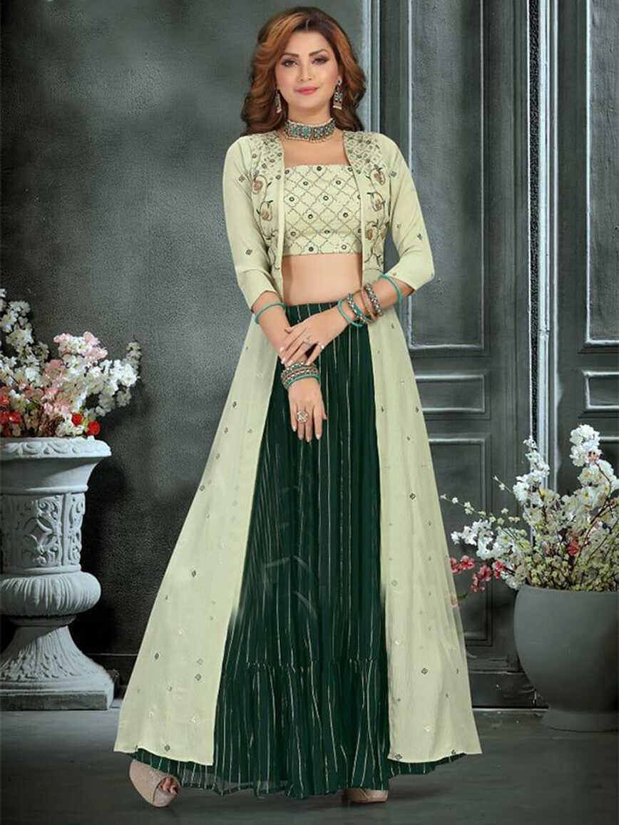 Crop top with Skirt and Georgette heavy Srug and coading work