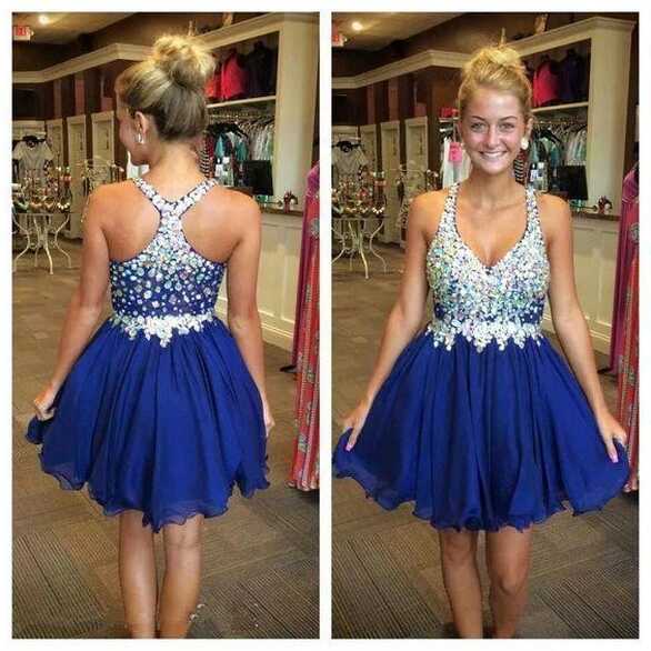 Crystal royal blue Prom Dresses Short Homecoming Dress Beaded ...