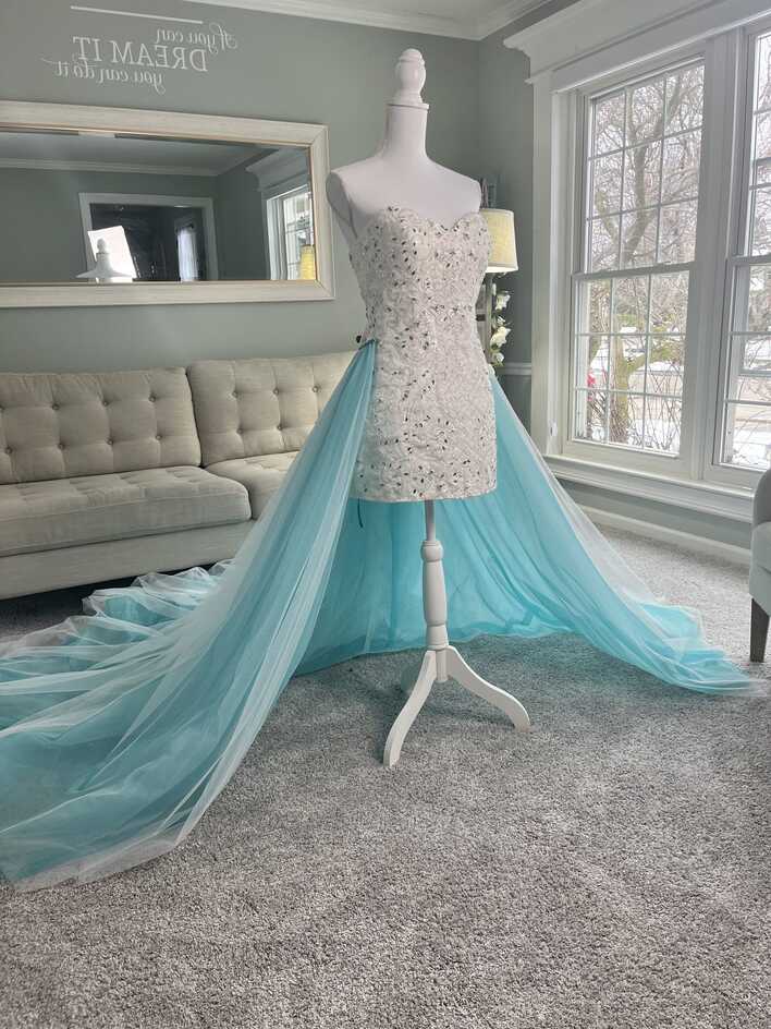 Custom 2 in 1 Blue Wedding Dress with Removable Train