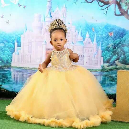 Custom Ball Gown Yellow Fluffy Tulle Infant Girl Birthday Dresses ...