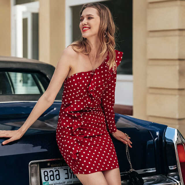 Custom DOT Chiffon Women Dress Red Casual Dresses Ruffles Female ...